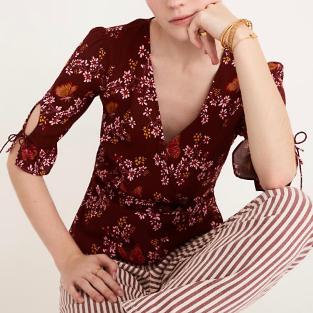 NWT Madewell Tie-Sleeve Wrap Top Sz 2